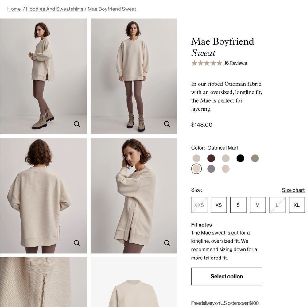 Varley Mae Boyfriend Sweatshirt in Oatmeal Marl NWT SZ XS